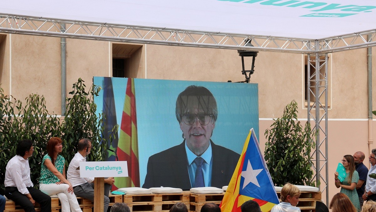 Carles Puigdemont, al míting central de Junts celebrat a Amer, el seu poble. - ACN Carles Puigdemont, al míting central de Junts celebrat a Amer, el seu poble. - ACN