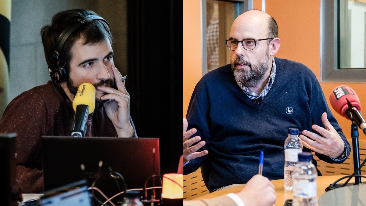 Ricard Ustrell i Jordi Basté, als micròfons de Catalunya Ràdio i RAC1 - Arxiu Ricard Ustrell i Jordi Basté, als micròfons de Catalunya Ràdio i RAC1 - Arxiu