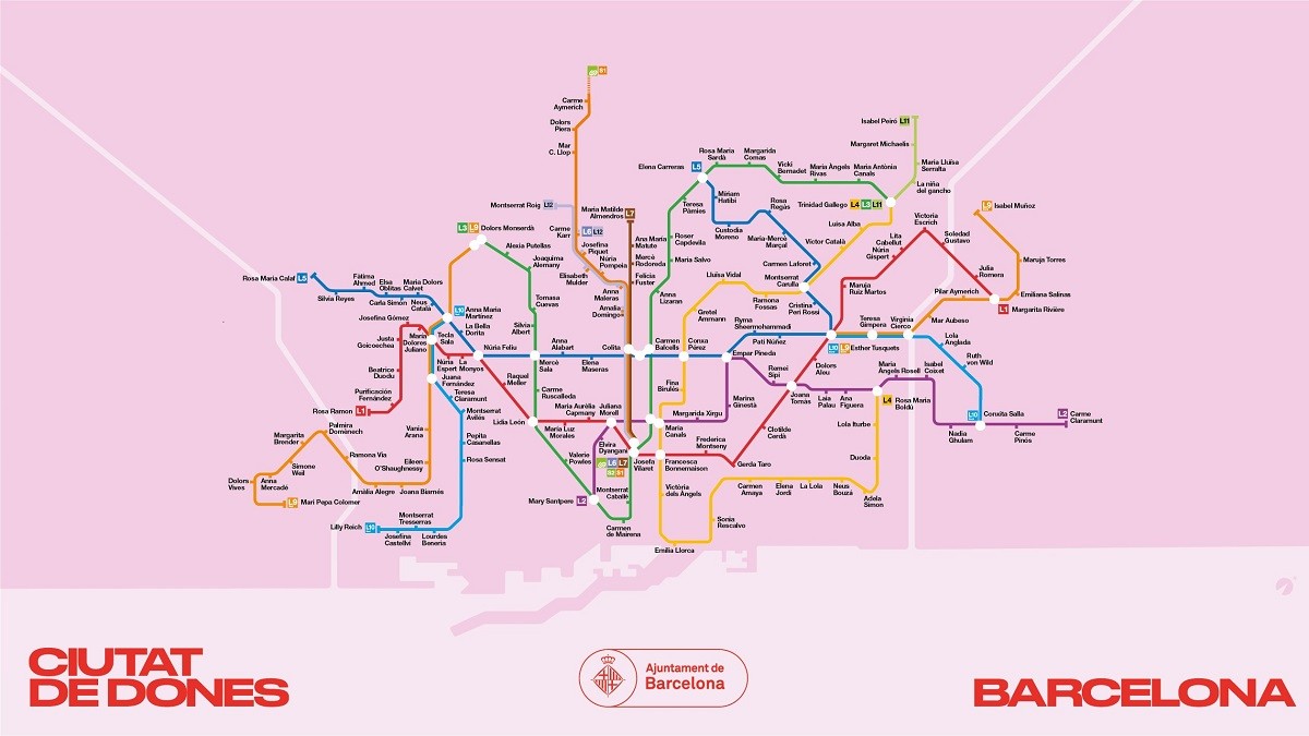 El mapa simbòlic del Metro amb les parades amb noms de dones - Ajuntament de Barcelona El mapa simbòlic del Metro amb les parades amb noms de dones - Ajuntament de Barcelona
