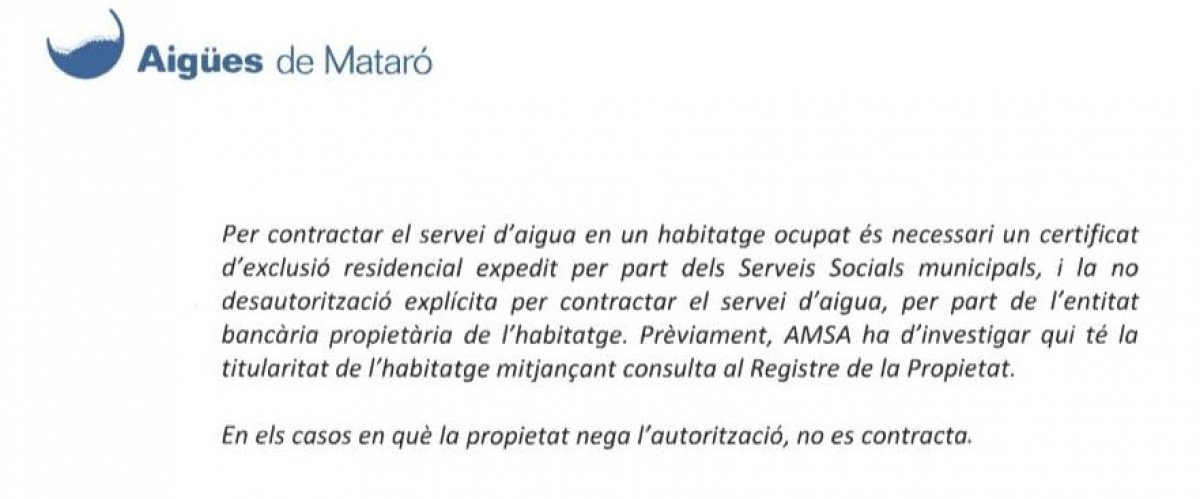 Fragment del protocol entre l'Ajuntament de Mataró i Aigües de Mataró -  Fragment del protocol entre l'Ajuntament de Mataró i Aigües de Mataró -