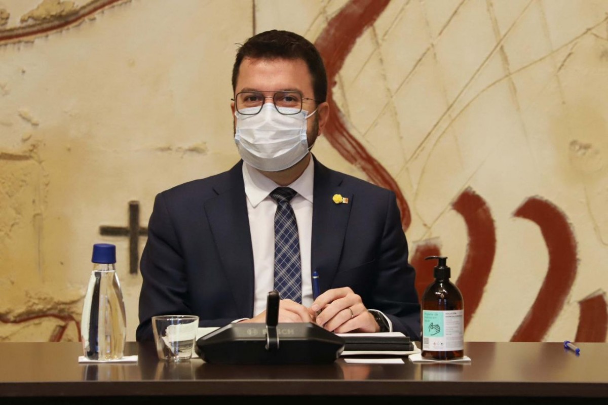 El president de la Generalitat, Pere Aragonès, en la reunió del Govern del 14 de desembre. - Govern El president de la Generalitat, Pere Aragonès, en la reunió del Govern del 14 de desembre. - Govern
