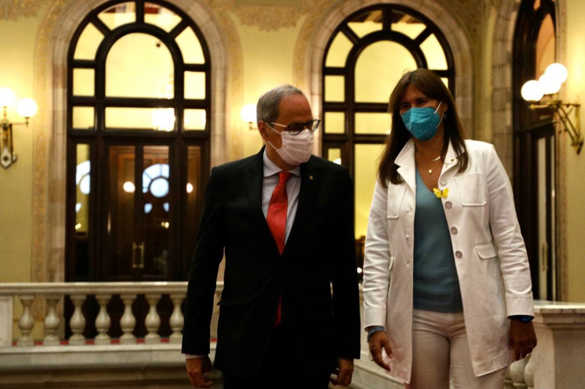 Quim Torra i Laura Borràs, aquest dimarts al Parlament. - Gala Espín Quim Torra i Laura Borràs, aquest dimarts al Parlament. - Gala Espín