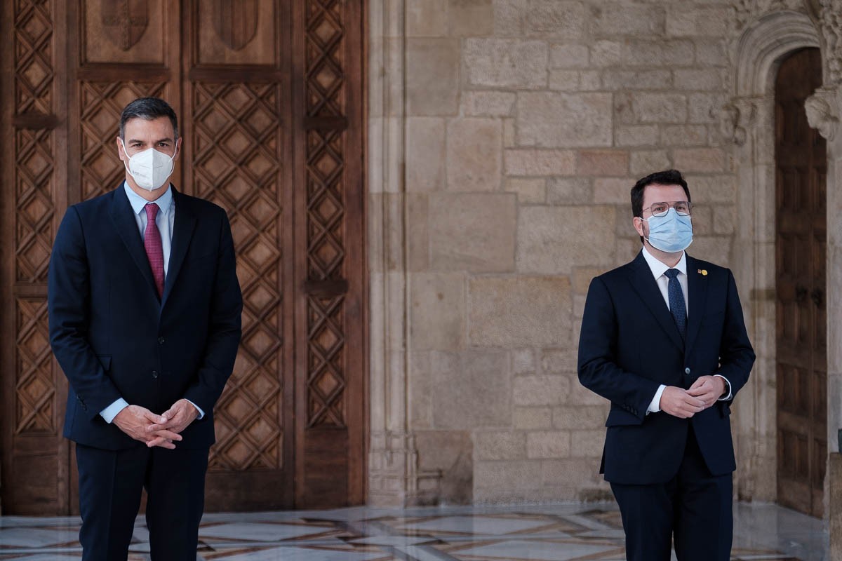 Pere Aragonès i Pedro Sánchez, aquest dimecres a la Generalitat. - Adrià Costa Pere Aragonès i Pedro Sánchez, aquest dimecres a la Generalitat. - Adrià Costa
