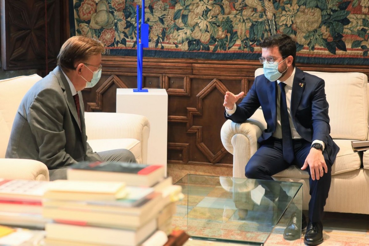 Els presidents valencià i català, Ximo Puig i Pere Aragonès, aquest dimecres. - Govern / Jordi Bedmar Els presidents valencià i català, Ximo Puig i Pere Aragonès, aquest dimecres. - Govern / Jordi Bedmar