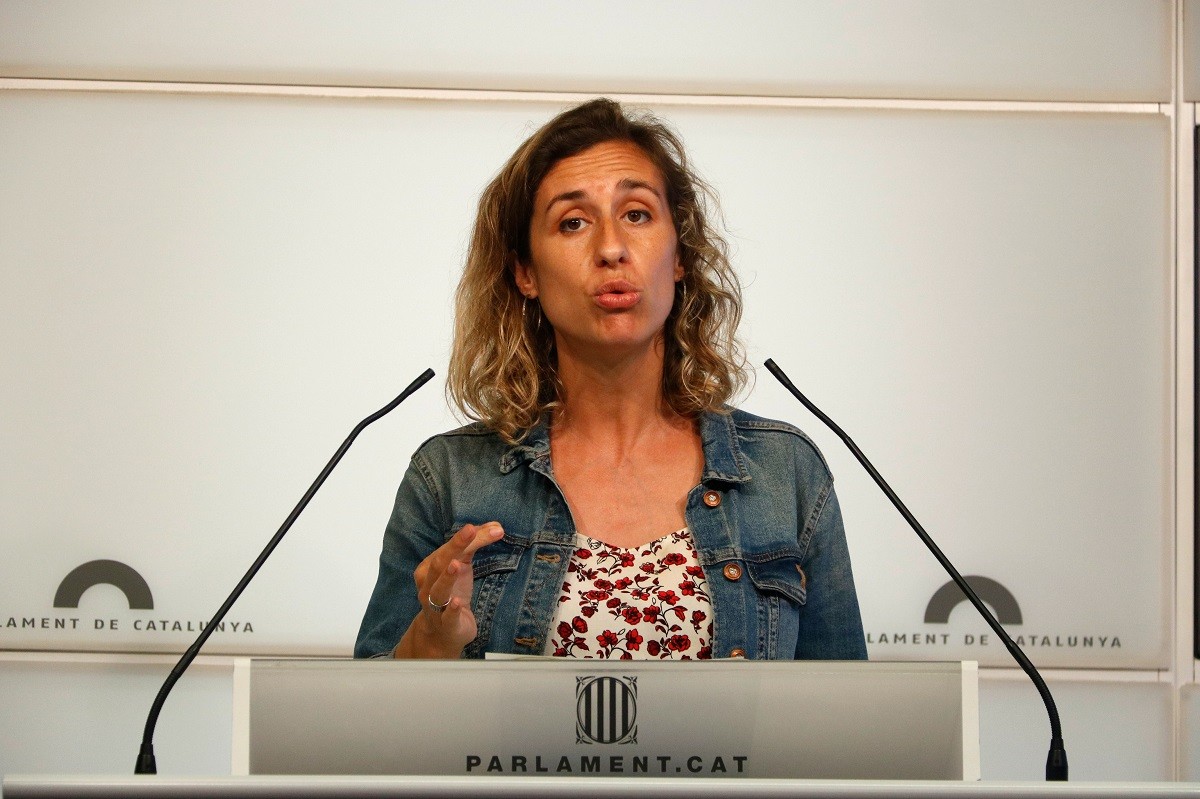 Laia Estrada durant la roda de premsa d'aquest dimarts al Parlament - ACN Laia Estrada durant la roda de premsa d'aquest dimarts al Parlament - ACN