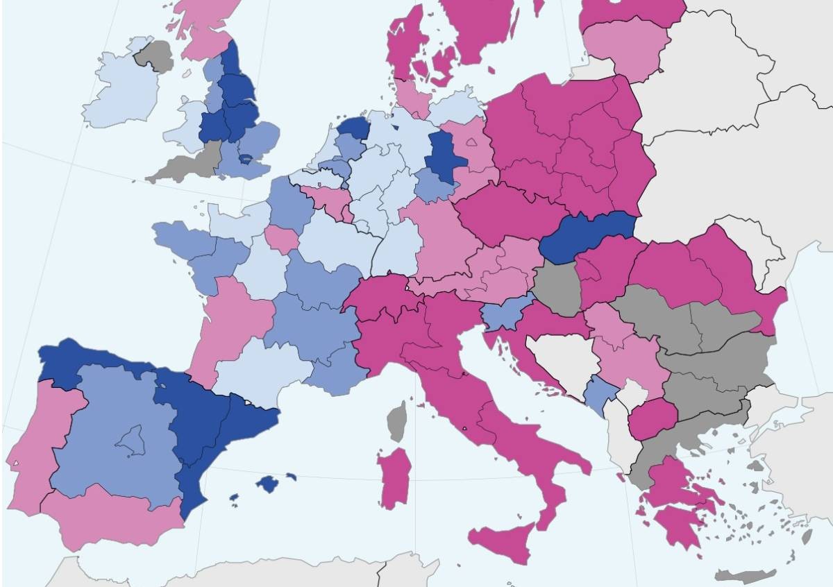 Mapa europeu, en funció del percentatge de treballadors per ETT. - Mapa europeu, en funció del percentatge de treballadors per ETT. -