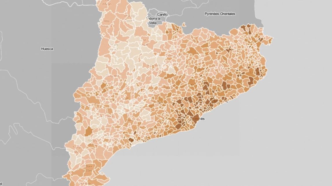 Mapa municipal de Catalunya, en funció del cost mitjà de l'IBI. - Mapa municipal de Catalunya, en funció del cost mitjà de l'IBI. -
