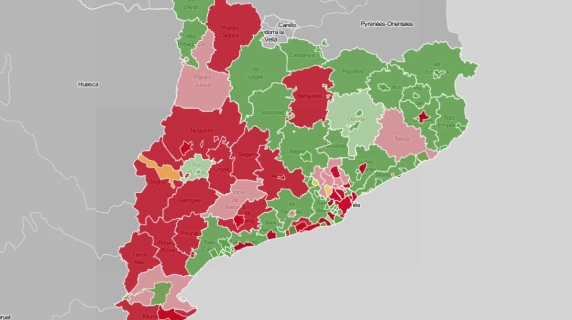 Mapa de municipis i comarques, en funció del risc de rebrot. - Mapa de municipis i comarques, en funció del risc de rebrot. -