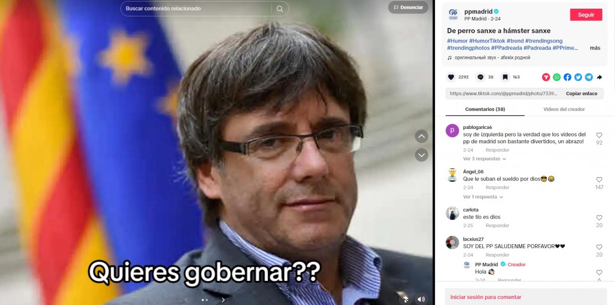 Un dels darrers continguts contra Puigdemont al compte del PP Madrid - TikTok