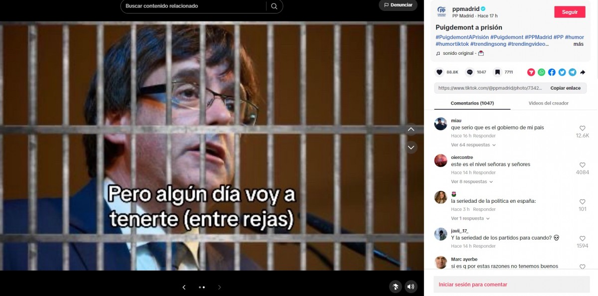El vídeo més recent contra Puigdemont - TikTok PP Madrid