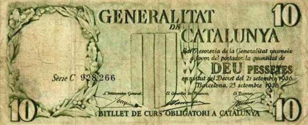 Paper moneda català emès per la Generalitat, a partir dels propi tresot i estocs d’or, amb disseny de Josep Obiols - Cedida per Carod Rovira
