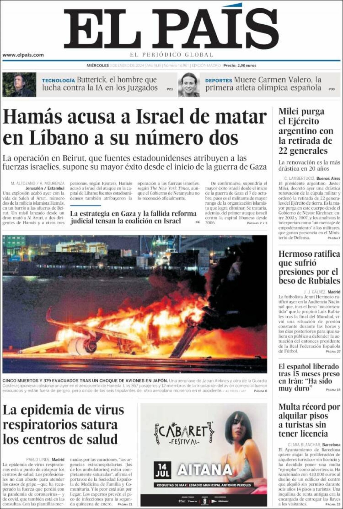 Les portades dels diaris de dimecres 3 de gener de 2024
