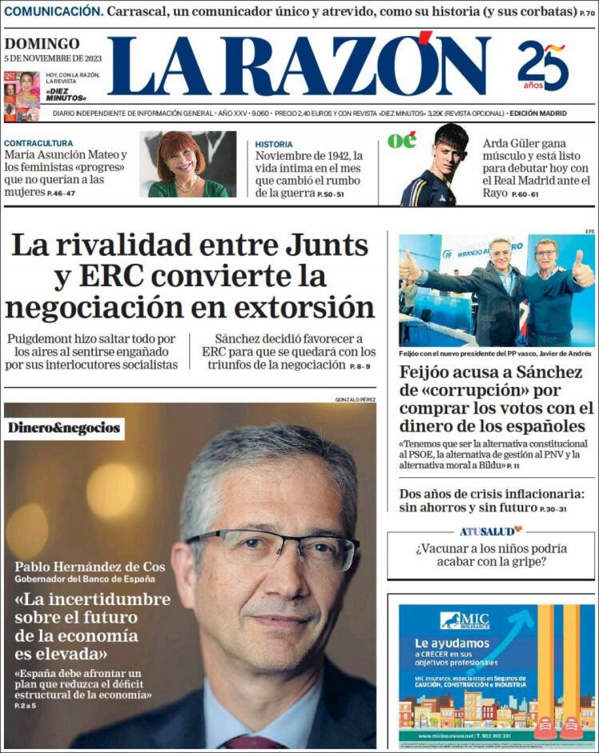 Les portades dels diaris de diumenge 5 de novembre de 2023
