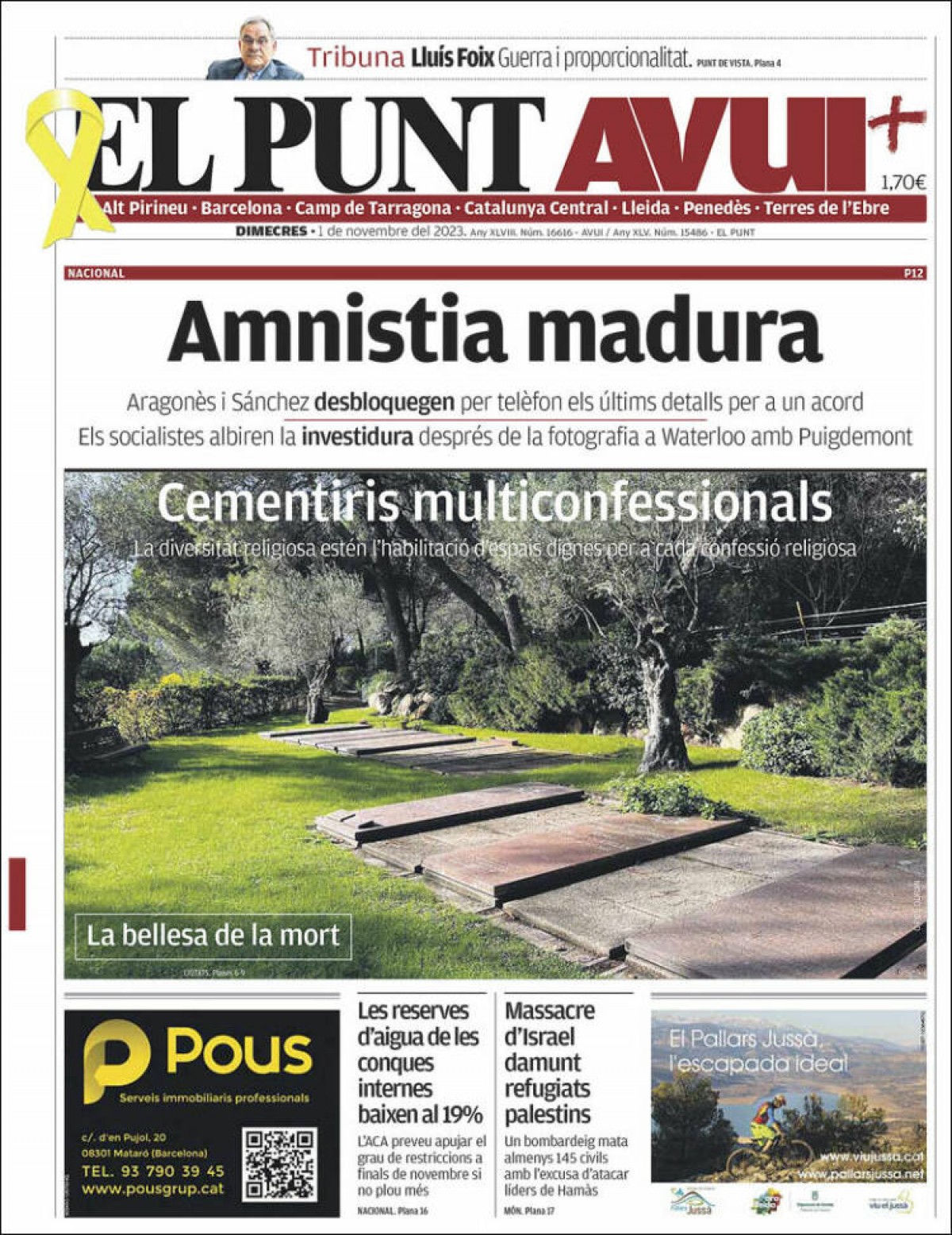 Les portades dels diaris de dimecres 1 de novembre de 2023