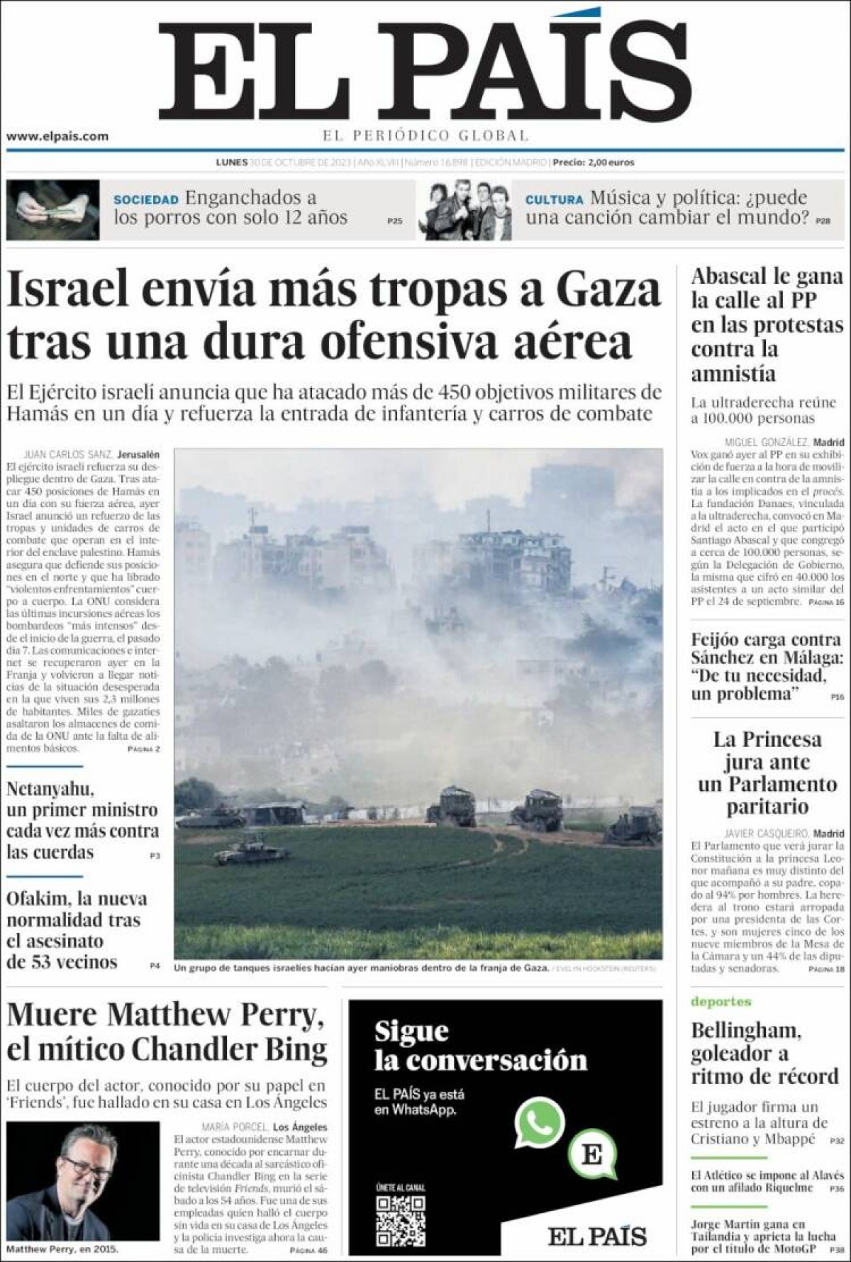 Les portades dels diaris de dilluns 30 d'octubre de 2023