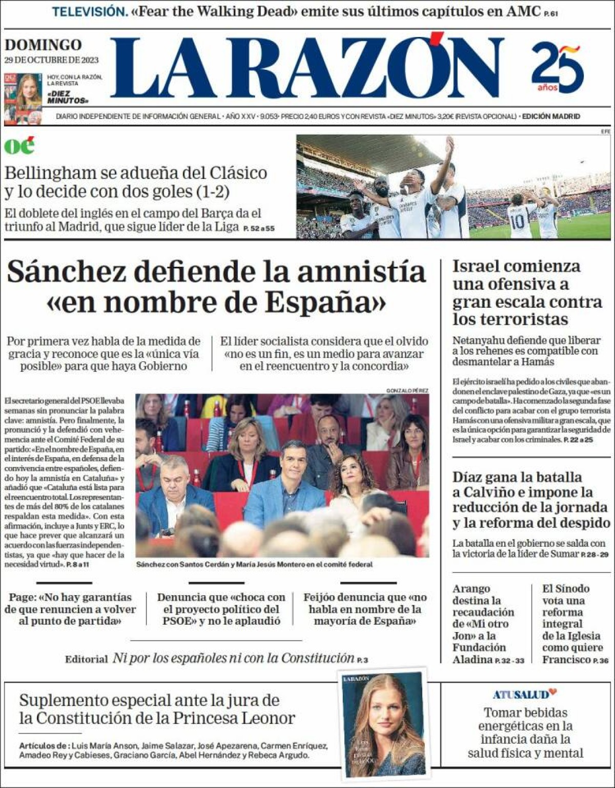 Les portades dels diaris de diumenge 29 d'octubre de 2023