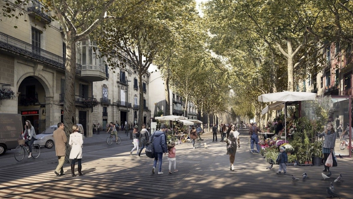 Imatge virtual de com quedarà la Rambla de Barcelona a l'alçada del Palau de la Virreina - Ajuntament de Barcelona