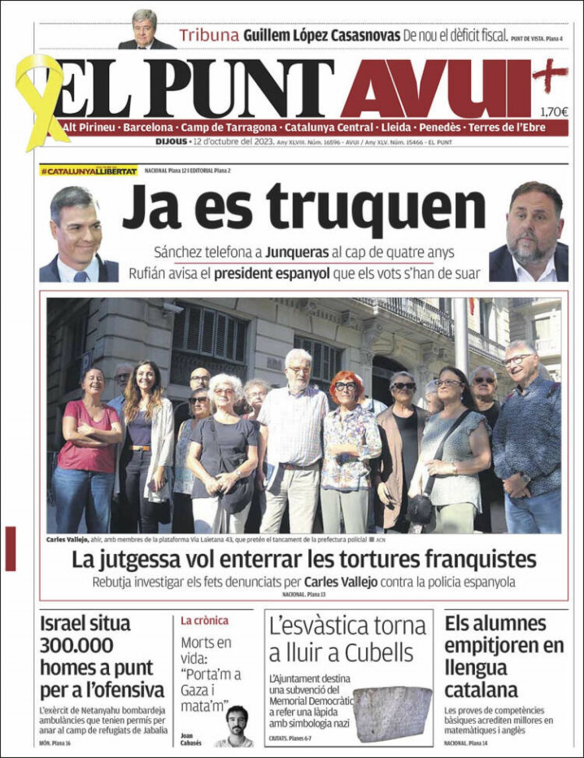 Les portades dels diaris de dijous 12 d'octubre de 2023