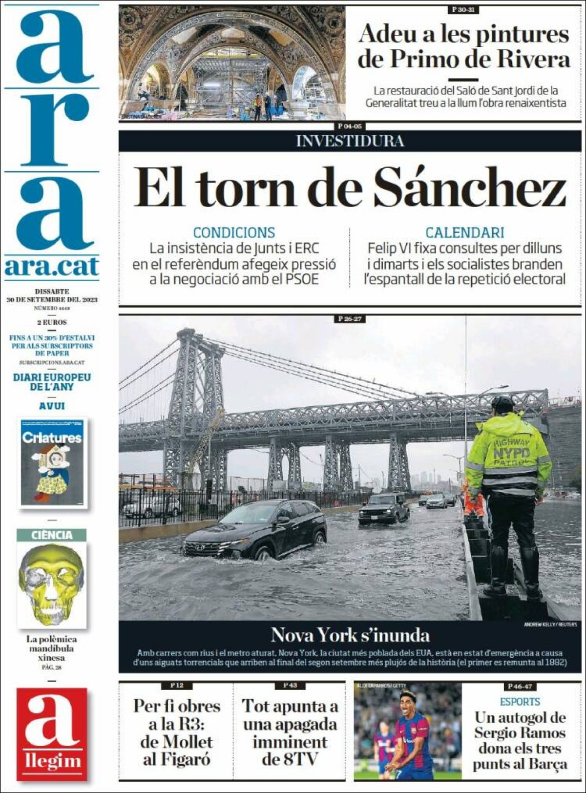 Les portades dels diaris de dissabte 30 de setembre de 2023
