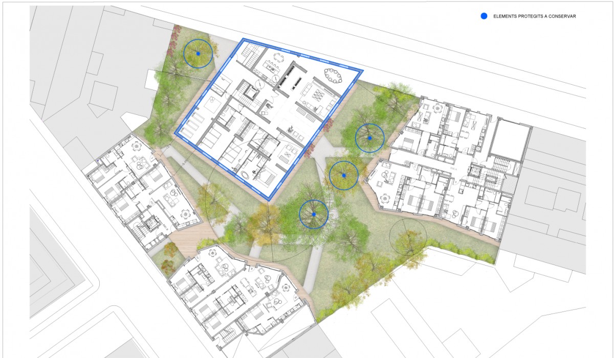 El plànol que mostra com algunes parts del projecte de pisos respecten els 10 metres i altres, no | Foto: Ajuntament de Barcelona - Ajuntament de Barcelona