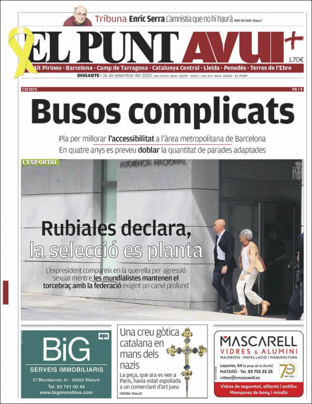 Les portades dels diaris de dissabte 16 de setembre de 2023