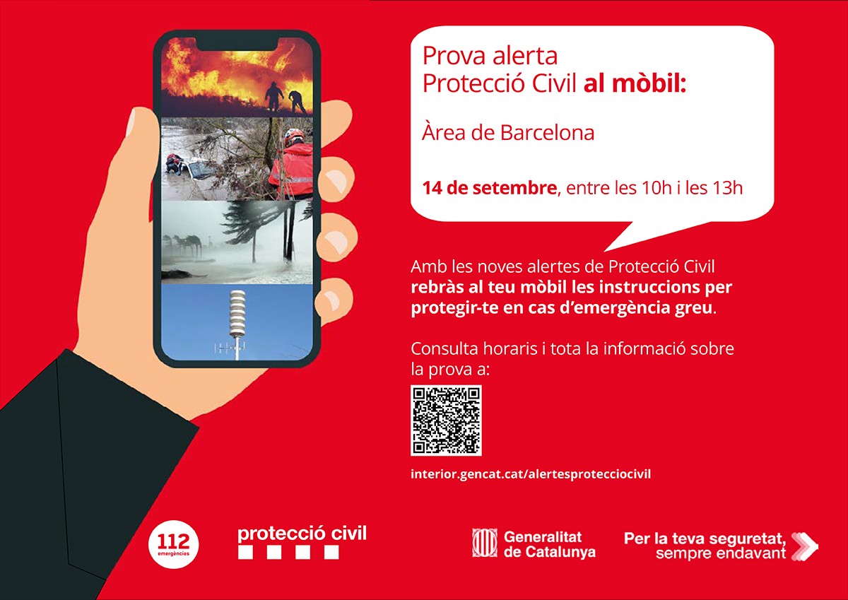 Protecció Civil farà una prova del sistema d'alertes als mòbils a l'àrea de Barcelona el pròxim dijous 14
