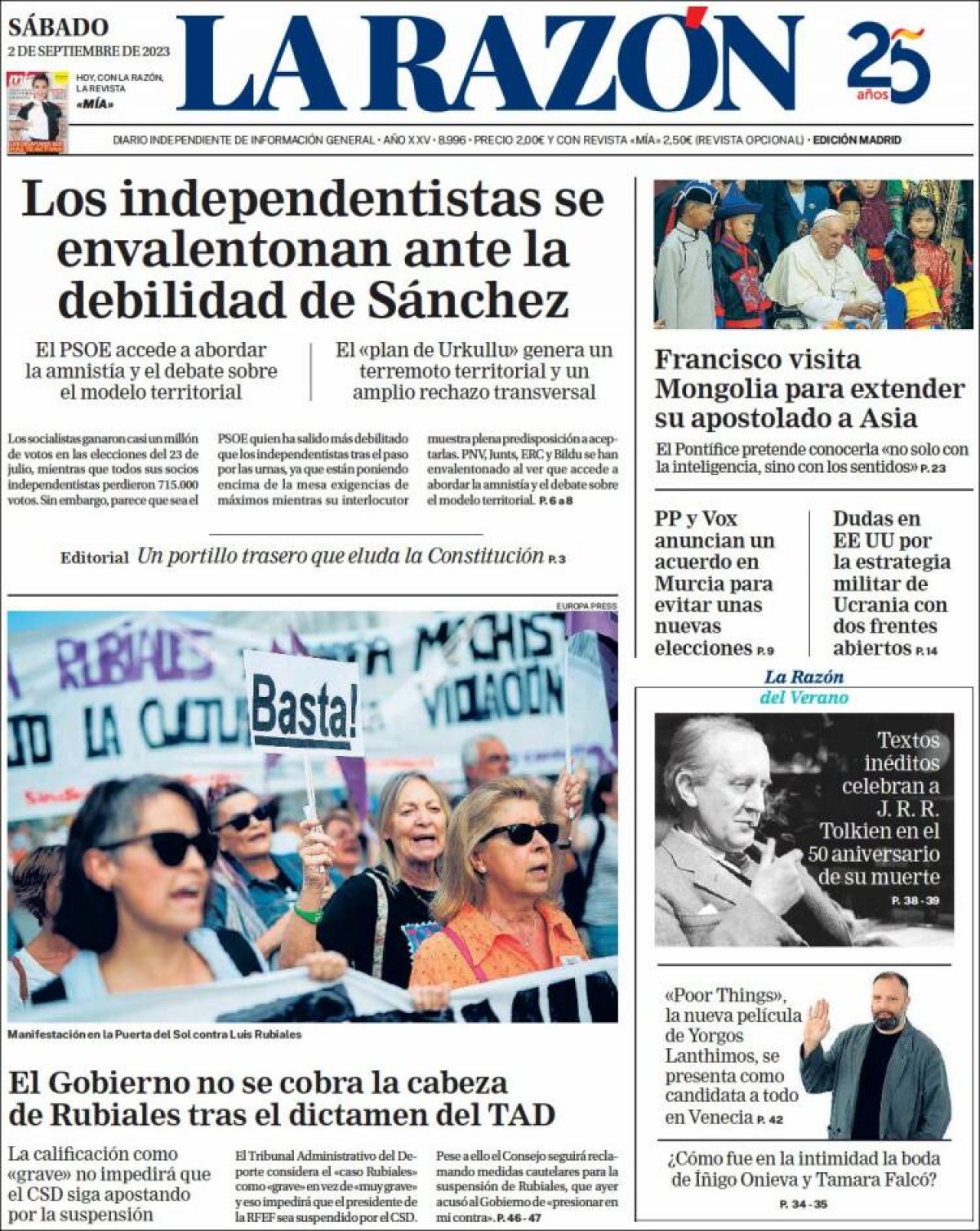 Les portades dels diaris de dissabte 2 de setembre de 2023