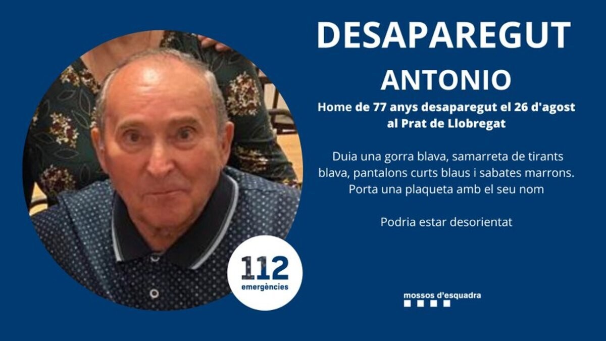 Busquen un home de 77 anys del Prat de Llobregat desaparegut aquest dissabte