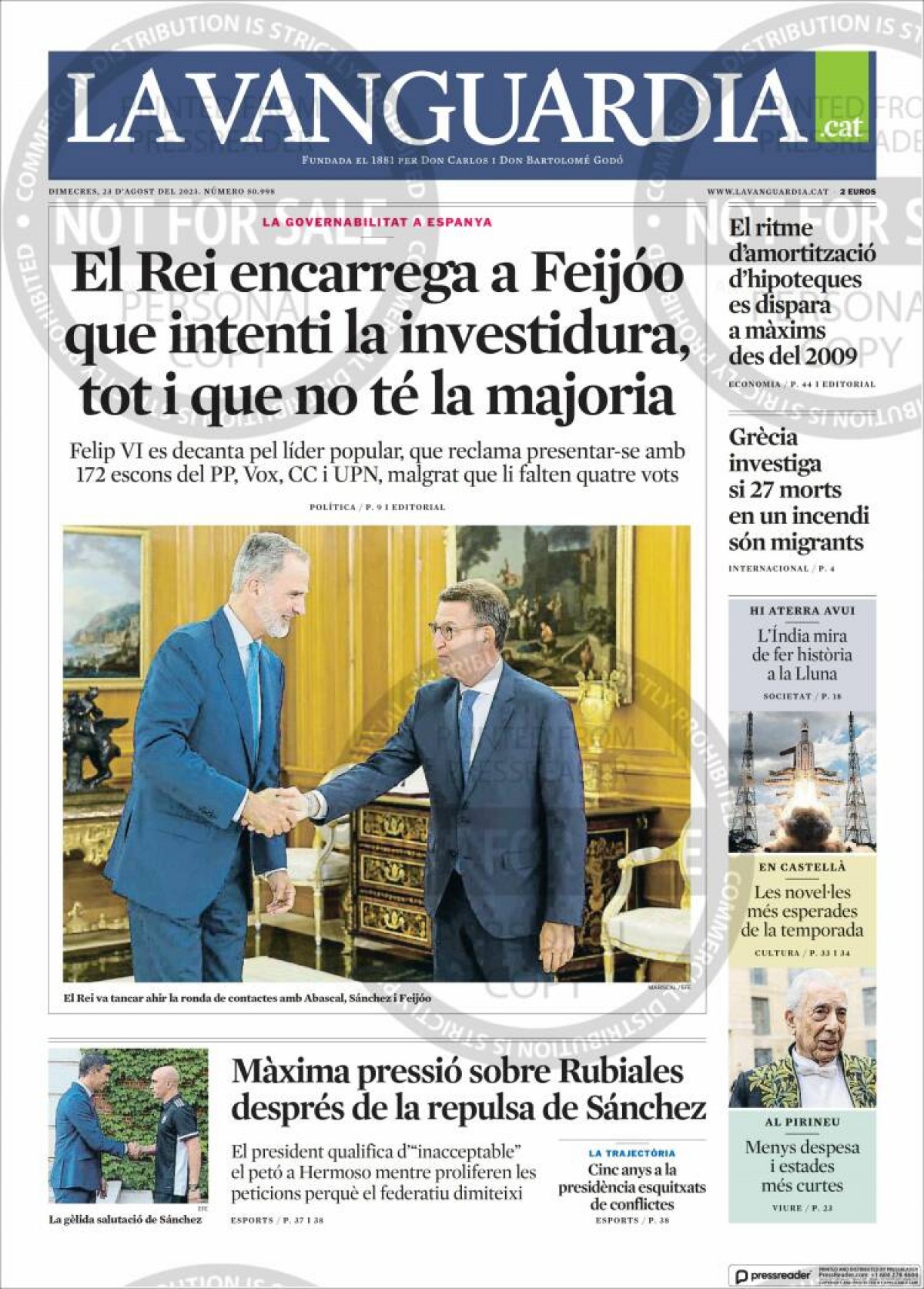 Les portades dels diaris de dimecres 23 d'agost de 2023