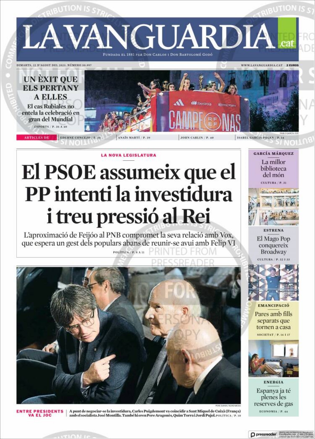 Les portades dels diaris de dimarts 22 d'agost de 2023