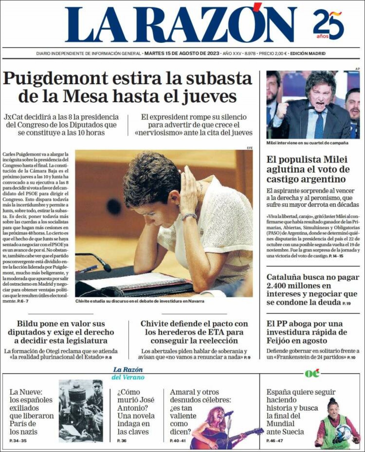 Les portades dels diaris de dimarts 15 d'agost de 2023