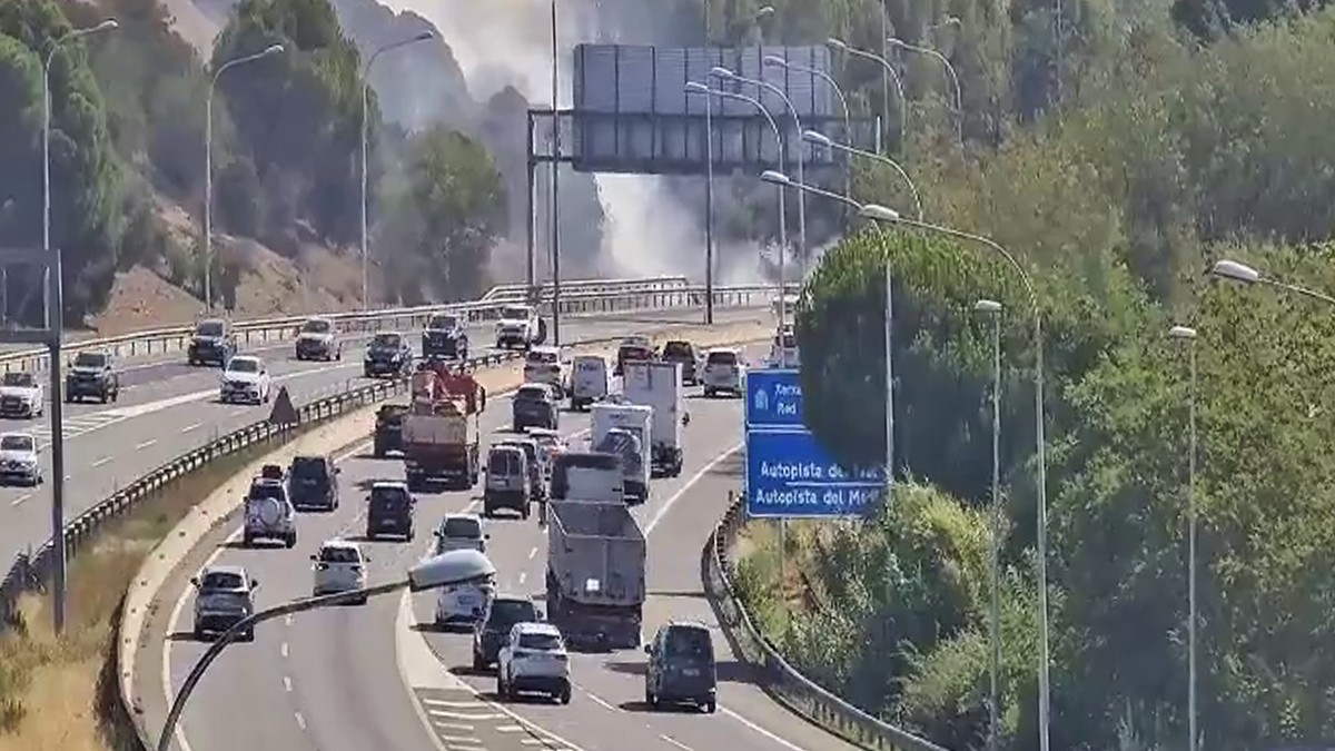El foc de canyes al marge de l'AP-7 a l'altura de Parets del Vallès ha provocat retencions - Trànsit