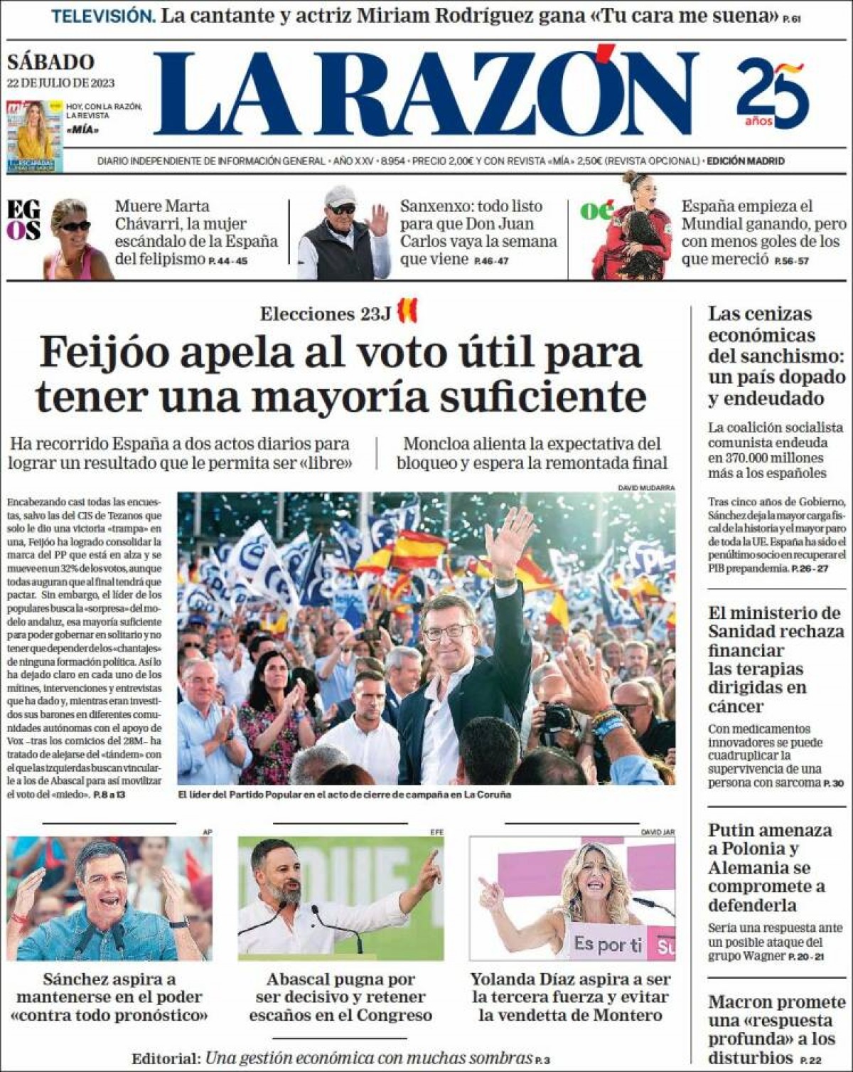 Les portades dels diaris de dissabte 22 de juliol de 2023