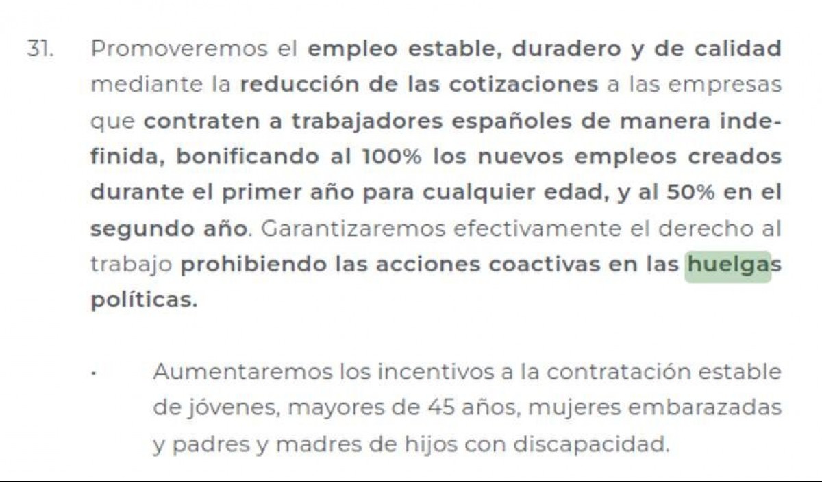 Punt 31 del programa de Vox per al 23-J - 