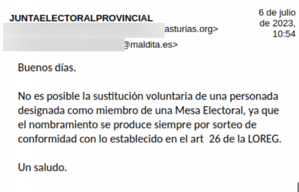 Resposta de la Junta Electoral Provincial d'Astúries a Maldita.es - 