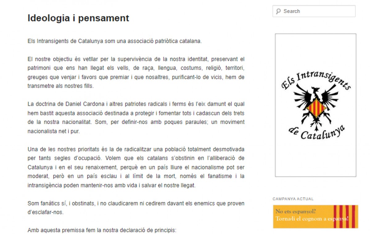 La web ultranacionalista del col·lectiu de què formava part Sílvia Orriols - Nació