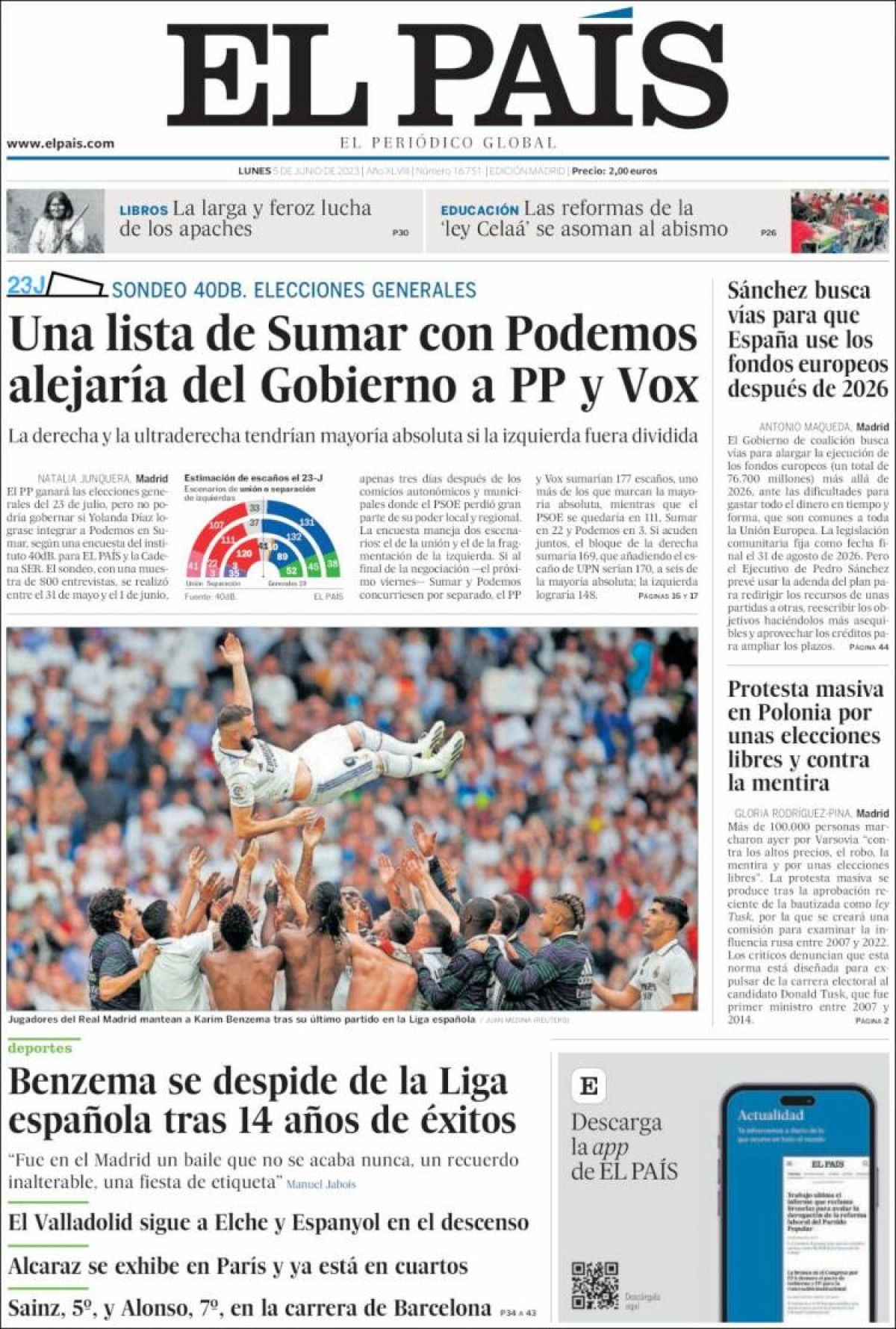 Les portades dels diaris de dilluns 5 de juny de 2023