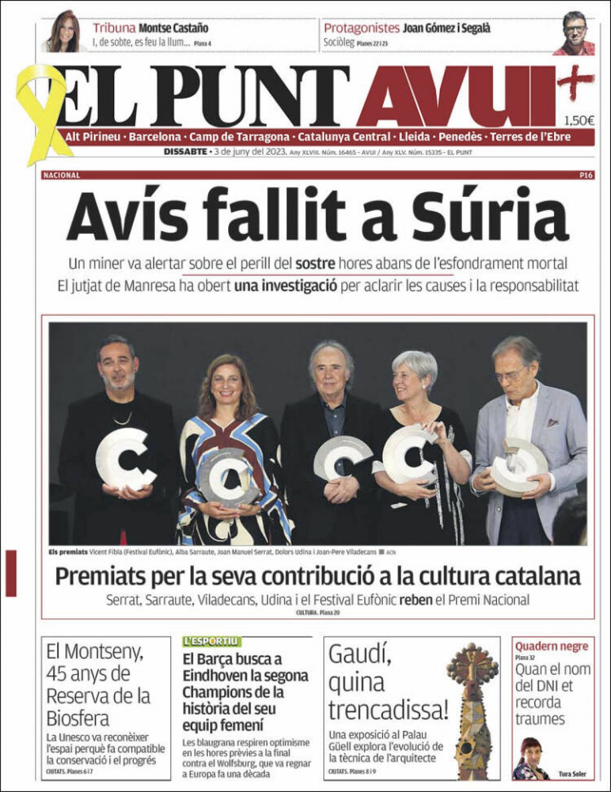 Les portades dels diaris de dissabte 3 de juny de 2023