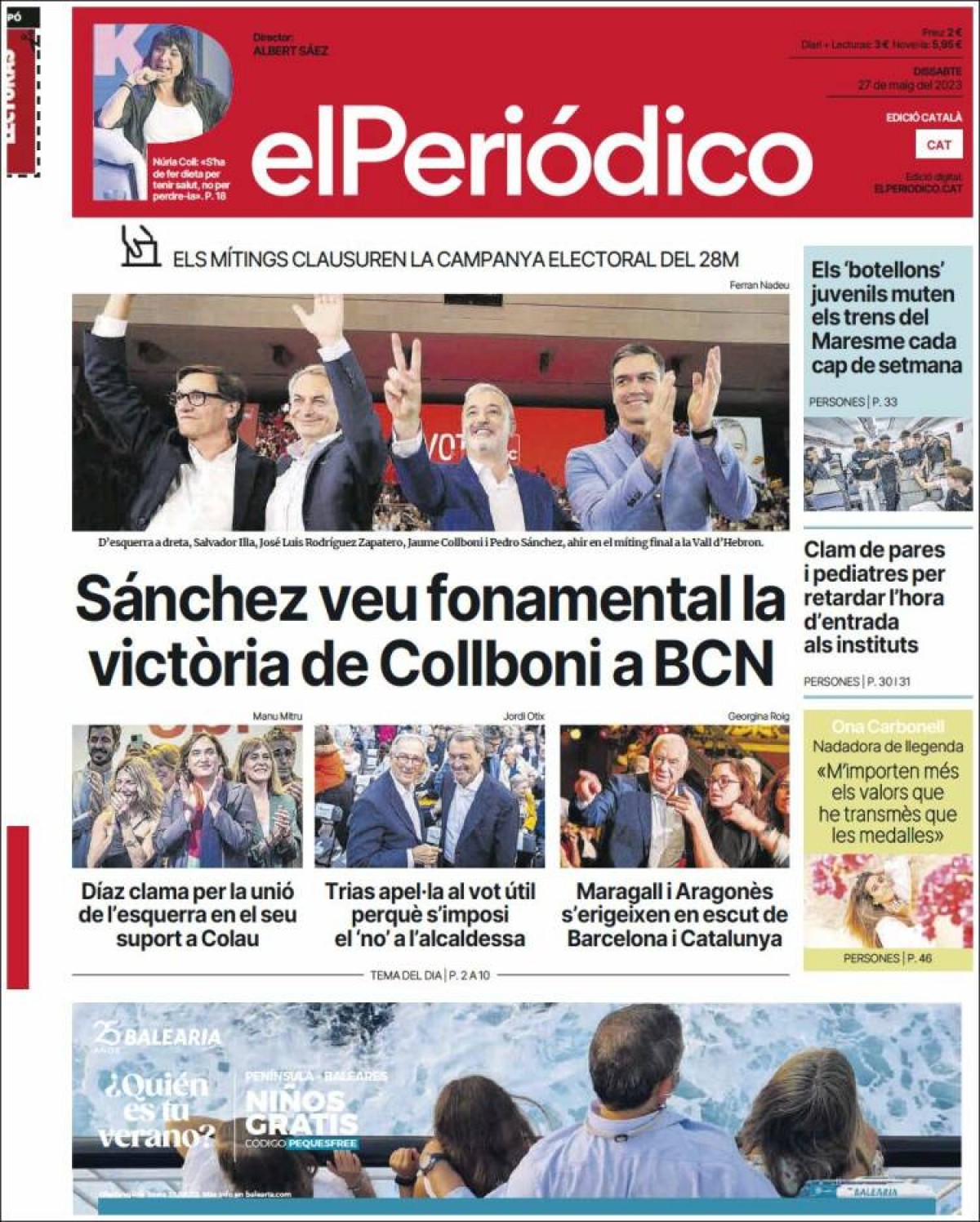 Les portades dels diaris de dissabte 27 de maig de 2023