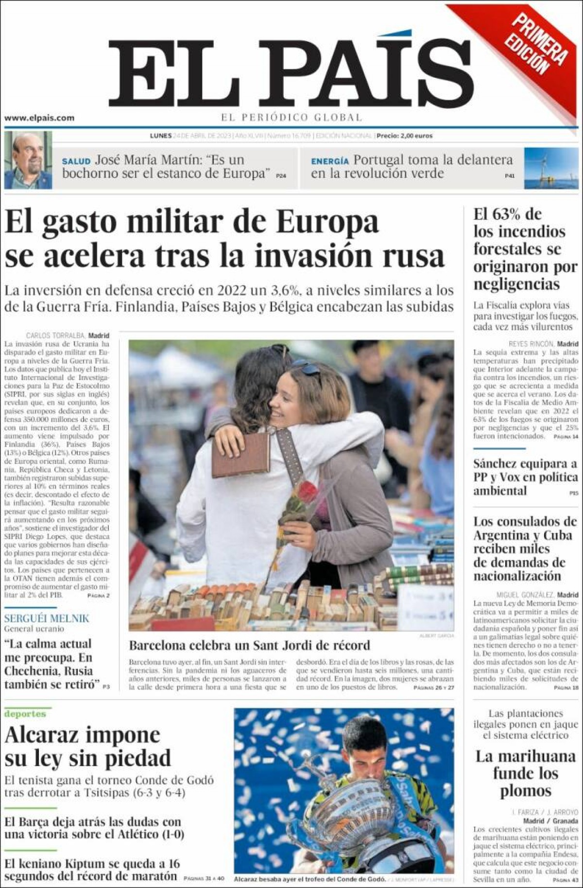 Les portades dels diaris de dilluns 24 d'abril de 2023