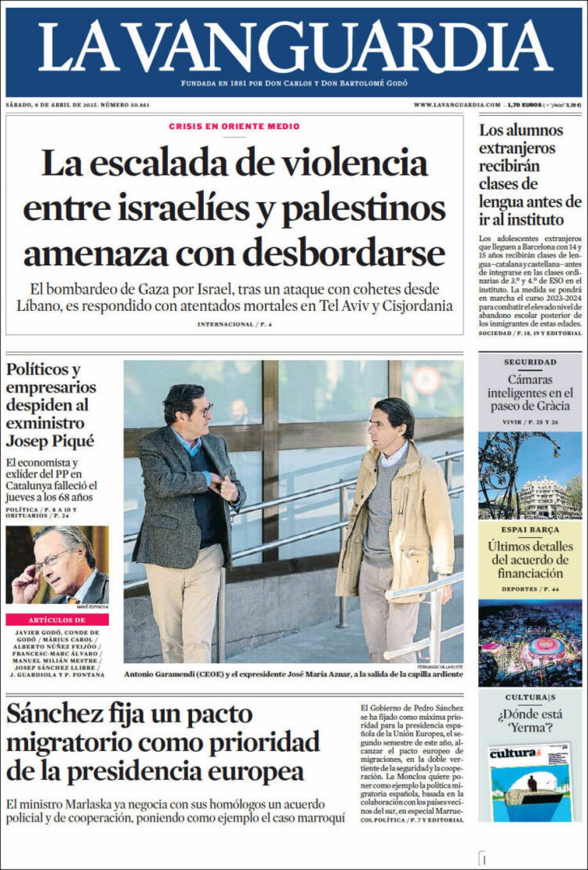 Les portades dels diaris de dissabte 8 d'abril de 2023