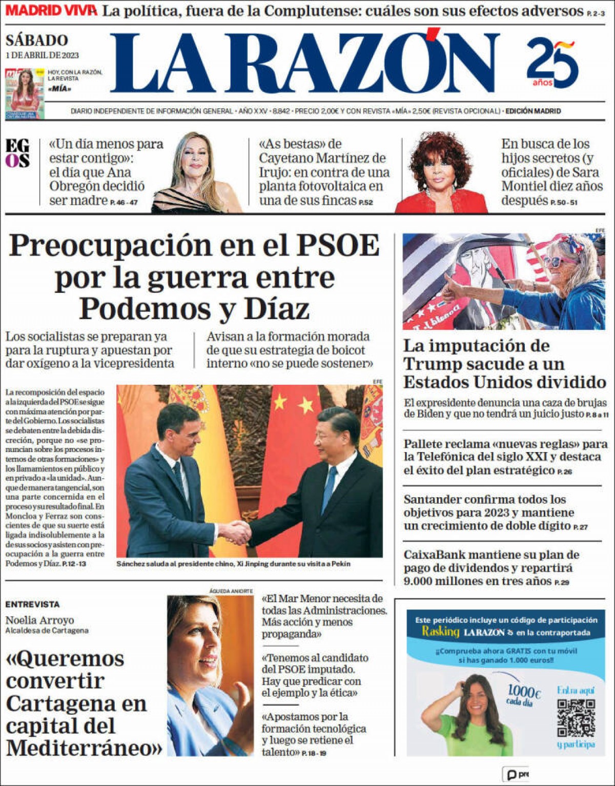 Les portades dels diaris de dissabte 1 d'abril de 2023