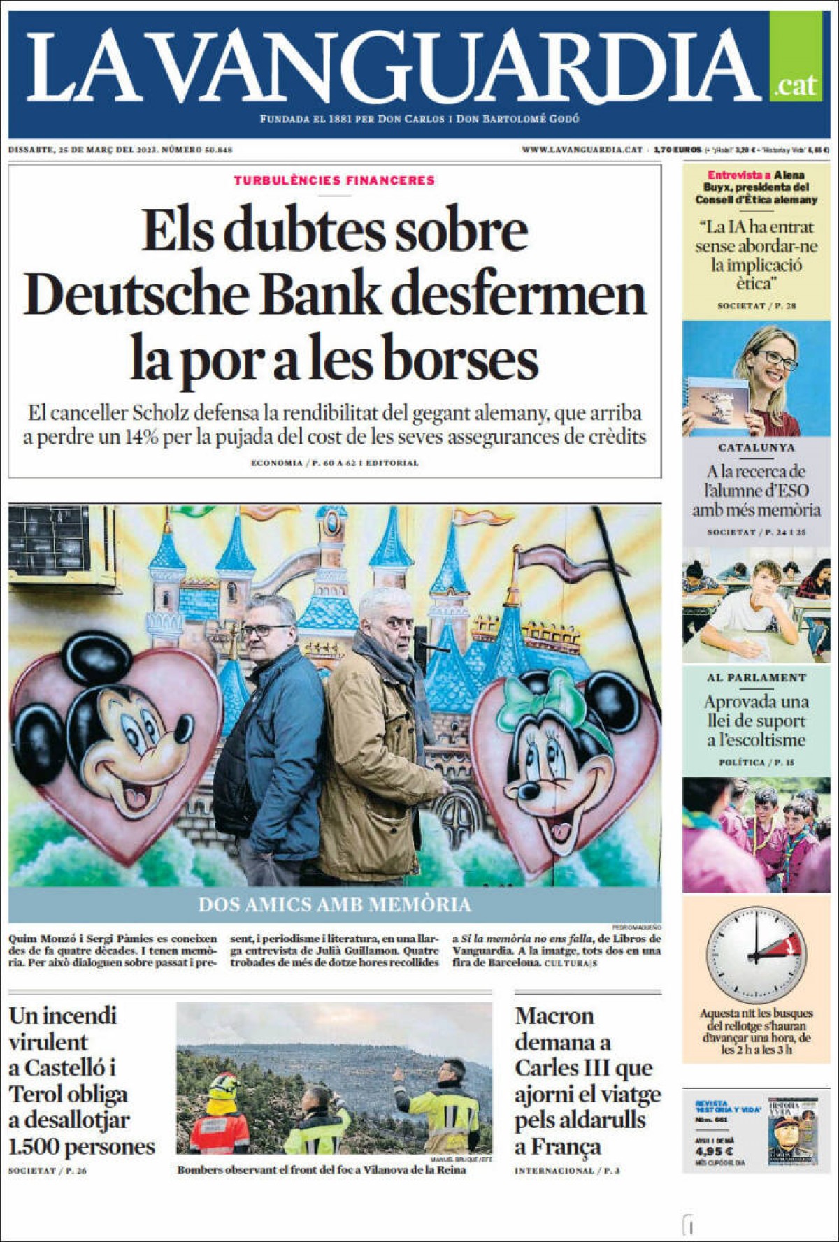 Les portades dels diaris de dissabte 25 de març de 2023