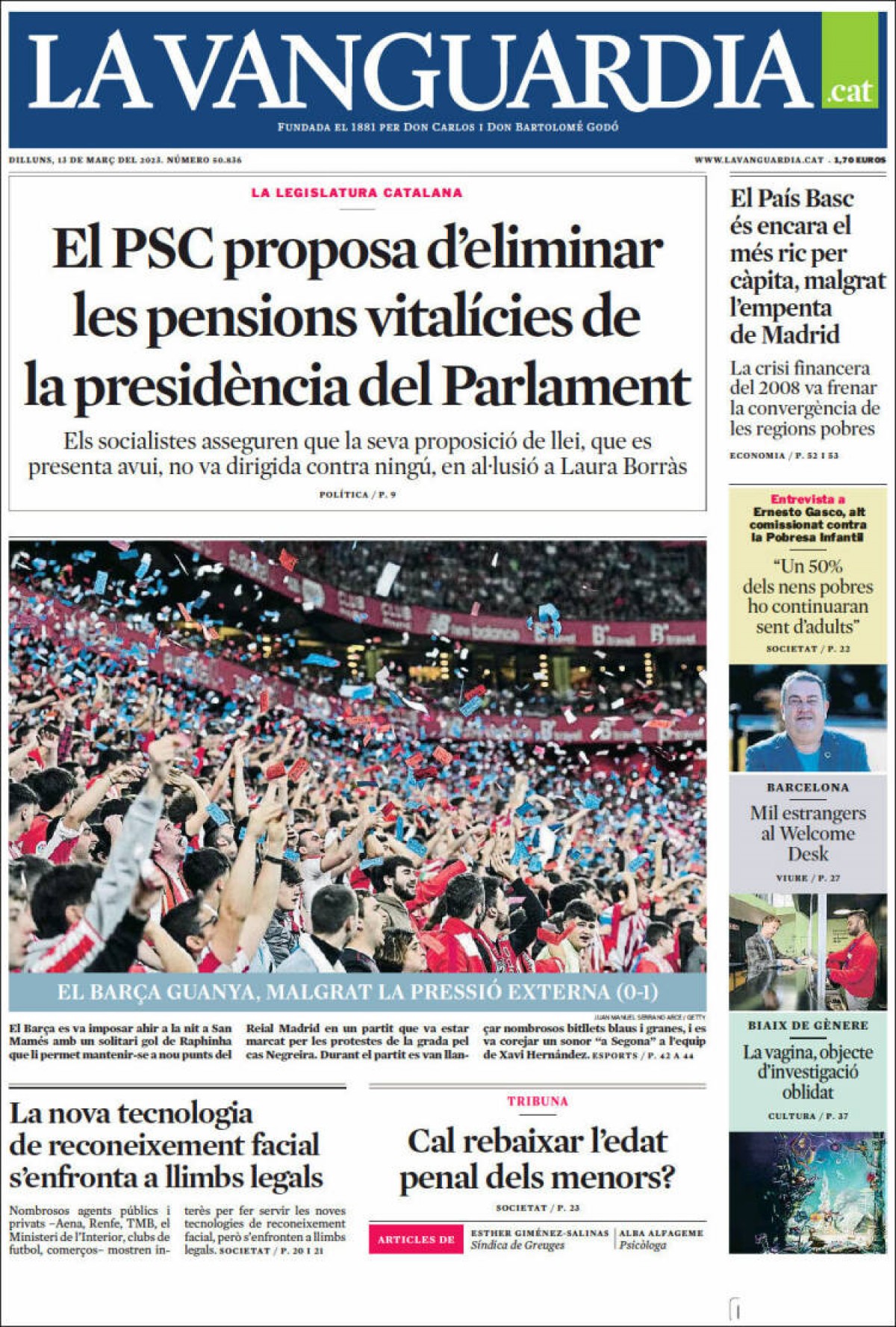 Les portades dels diaris de dilluns 13 de març de 2023