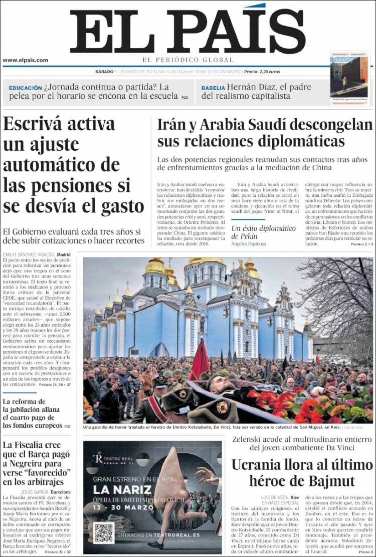 Les portades dels diaris de dissabte 11 de març de 2023