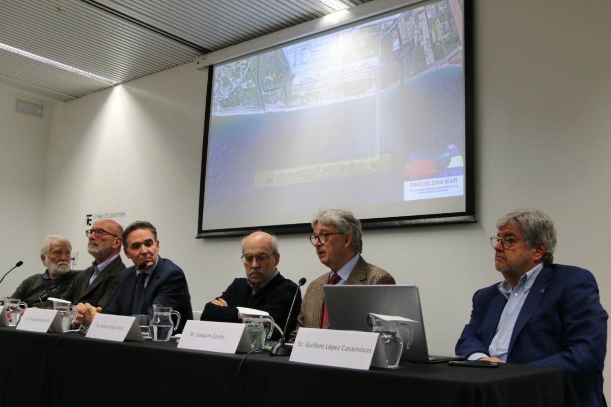 J. Ros, E. Alonso, F. Hermosilla, A. Mas-Colell, J. Coello o G. López-Casasnovas en la presentació del projecte. - ACN