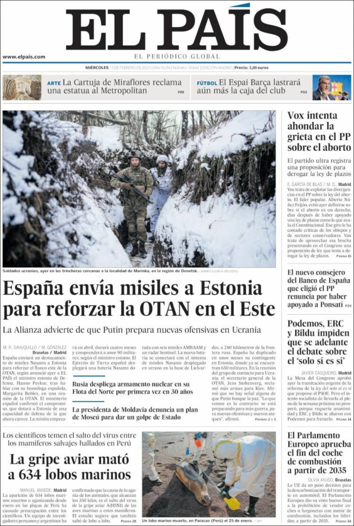 Les portades dels diaris de dimecres 15 de febrer de 2023