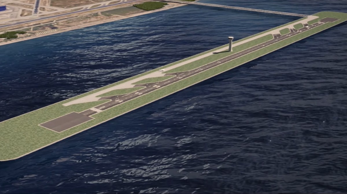 Així aterraria un avió a l'aeroport del Prat en una pista sobre el mar