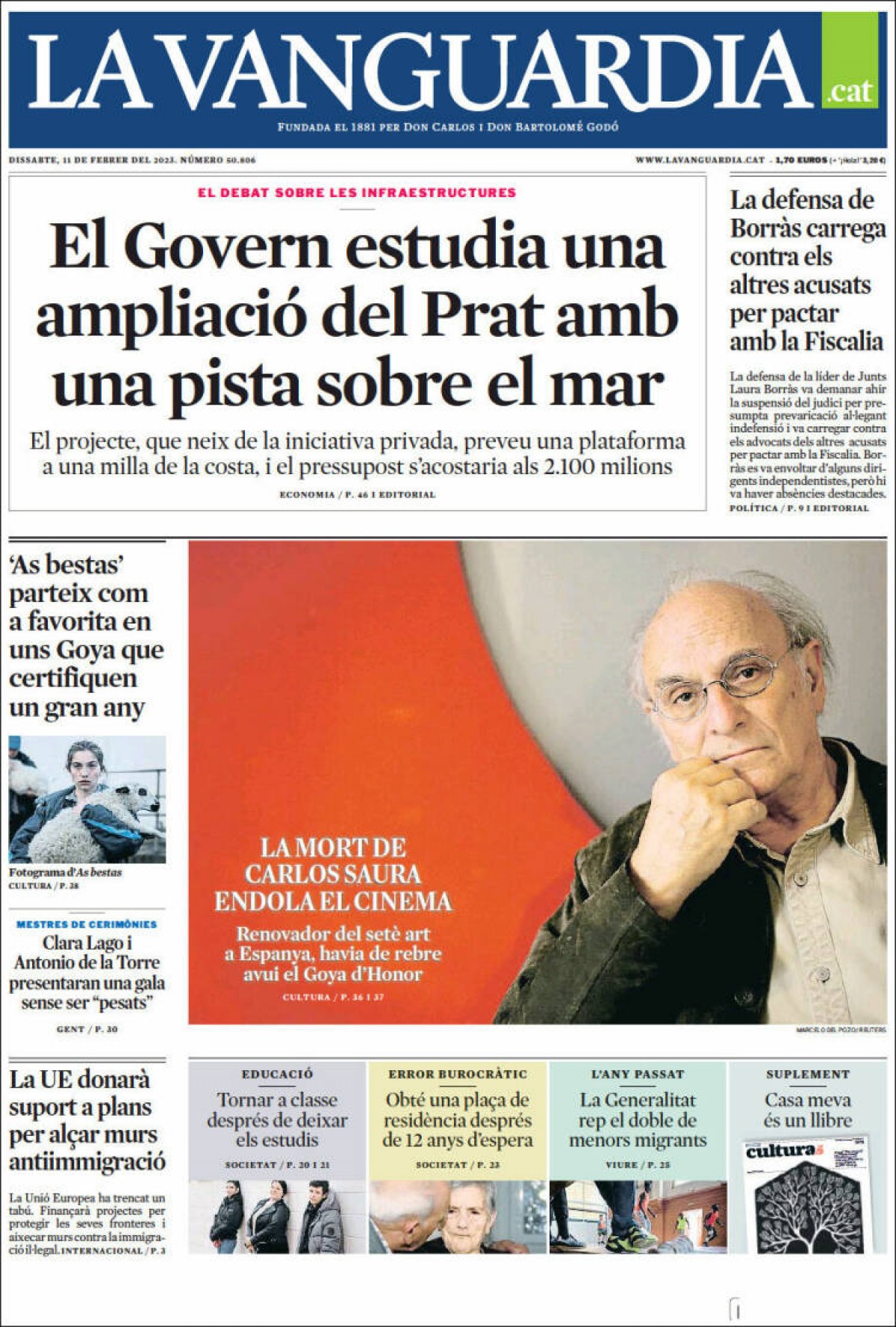 Les portades dels diaris de dissabte 11 de febrer de 2023