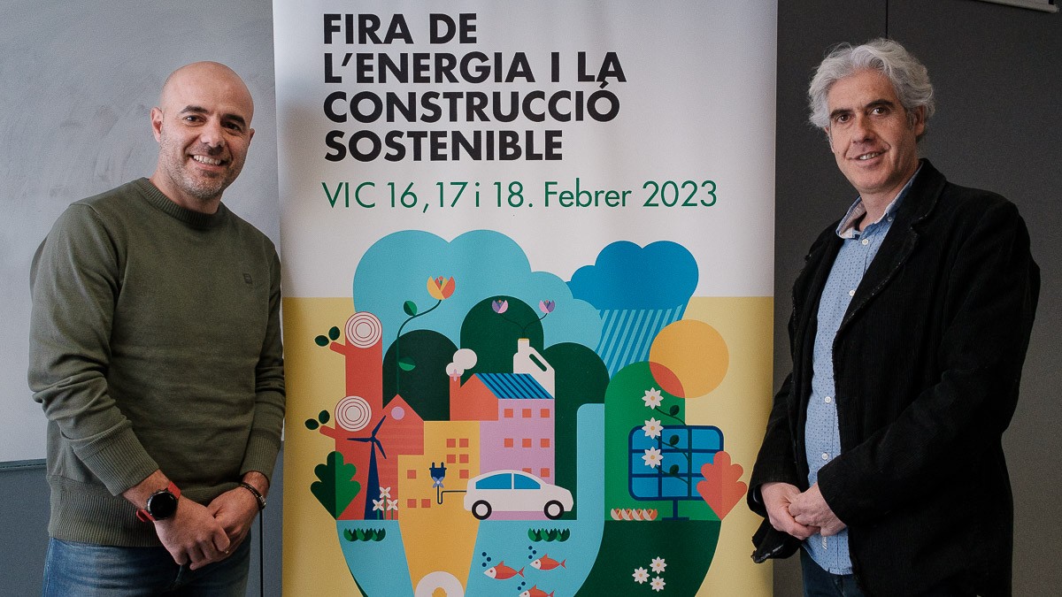 Titi Roca i Miquel Escobar a la presentació de la Fira de l'Energia i la Construcció Sostenible. - Adrià Costa
